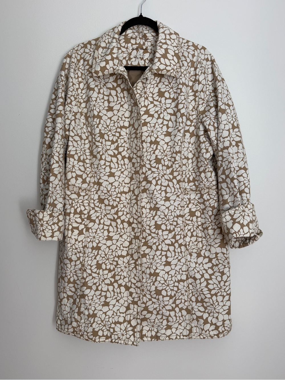 Women’s Eddie Bauer XL Tall Floral Trench Coat Jacket tan white